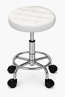 Крісло табурет на колесах без спинки кругле Bonro B-496 біле (чорні колеса)