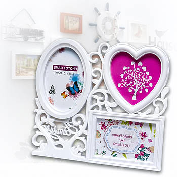 Фоторамка-колаж 31х28х2 см на 3 фотографії з пластику Білий LH1616 Фоторамка-колаж для спогадів