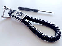 Автомобільний брелок для ключів Mercedes-Benz плетений, екошкіра з логотипом Мерседес + викрутка