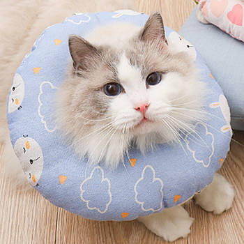 М'який комір-подушка для котів Блакитний / Післяопераційний комір захисний від вилизування