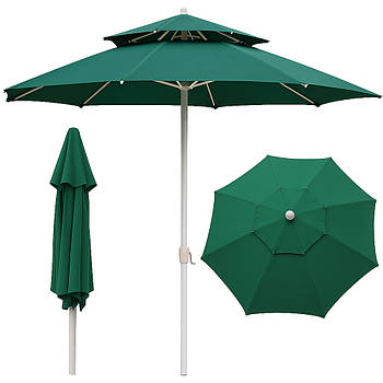 Садова парасолька 3м з подвійним клапаном антивітер, 8 спиць, Зелена / Велика парасолька пляжна / Торгова парасолька
