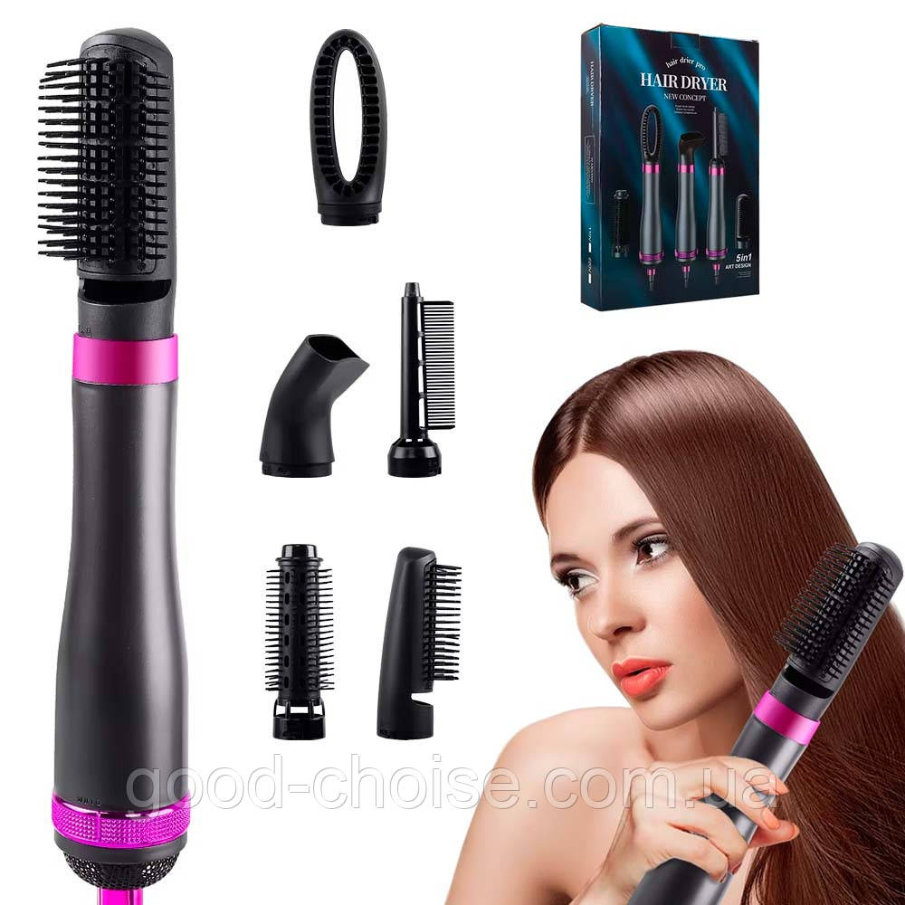 Фен-щітка для волосся + 5 насадок, від мережі, HA51 / Фен-стайлер / Стайлер для волосся, фото 1