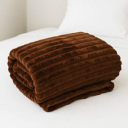 Двоспальний плед-покривало 230х200см, "Шарпей", Коричневий / Велюрове покривало на ліжко