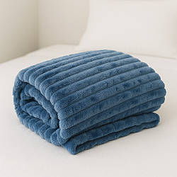 Двоспальний плед-покривало 230х200см, "Шарпей", Синій / Велюрове покривало на ліжко