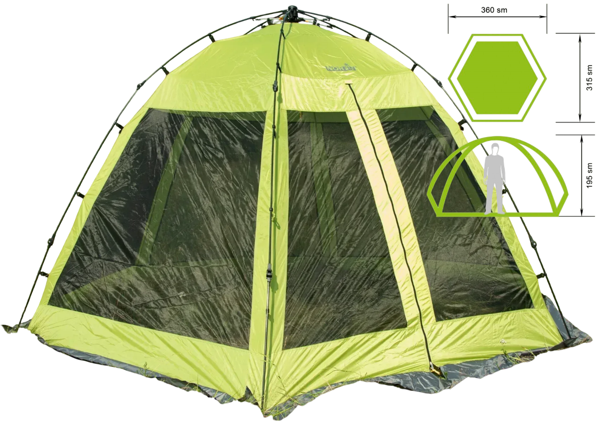 Шатро Norfin Lund | Напівавтоматичний каркасний тент-намет, надійний захист від сонця та комах під час відпочинку на природі