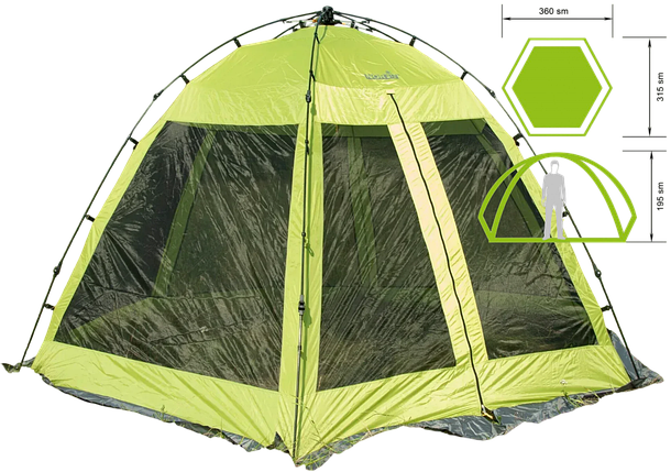 Шатро Norfin Lund | Напівавтоматичний каркасний тент-намет, надійний захист від сонця та комах під час відпочинку на природі, фото 1