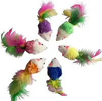 Игрушка мышка для котов с хвостиком пером 1 шт.