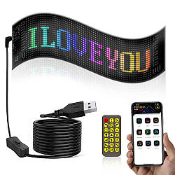 Гнучка LED панель для авто (64х16см) + пульт, з Bluetooth, від USB / Світлодіодна панель на скло авто