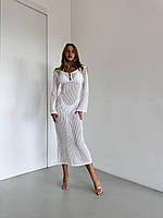 Довга пляжна біла туніка сіткою з вирізом на спині