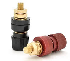 Клеми М8 з різьбленням 200А високотокові мідні із затискним гвинтом, пара чорна червона