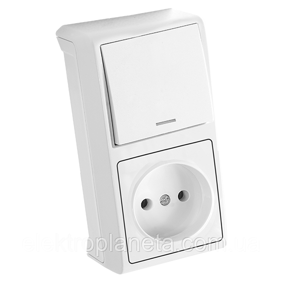 Вертикальний блок Вимикач із підсвіткою. + Розетка VERA IP20 (білий)