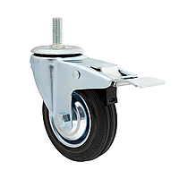 Опора колісна чорна, з фіксатором, зі штирем, 100 мм