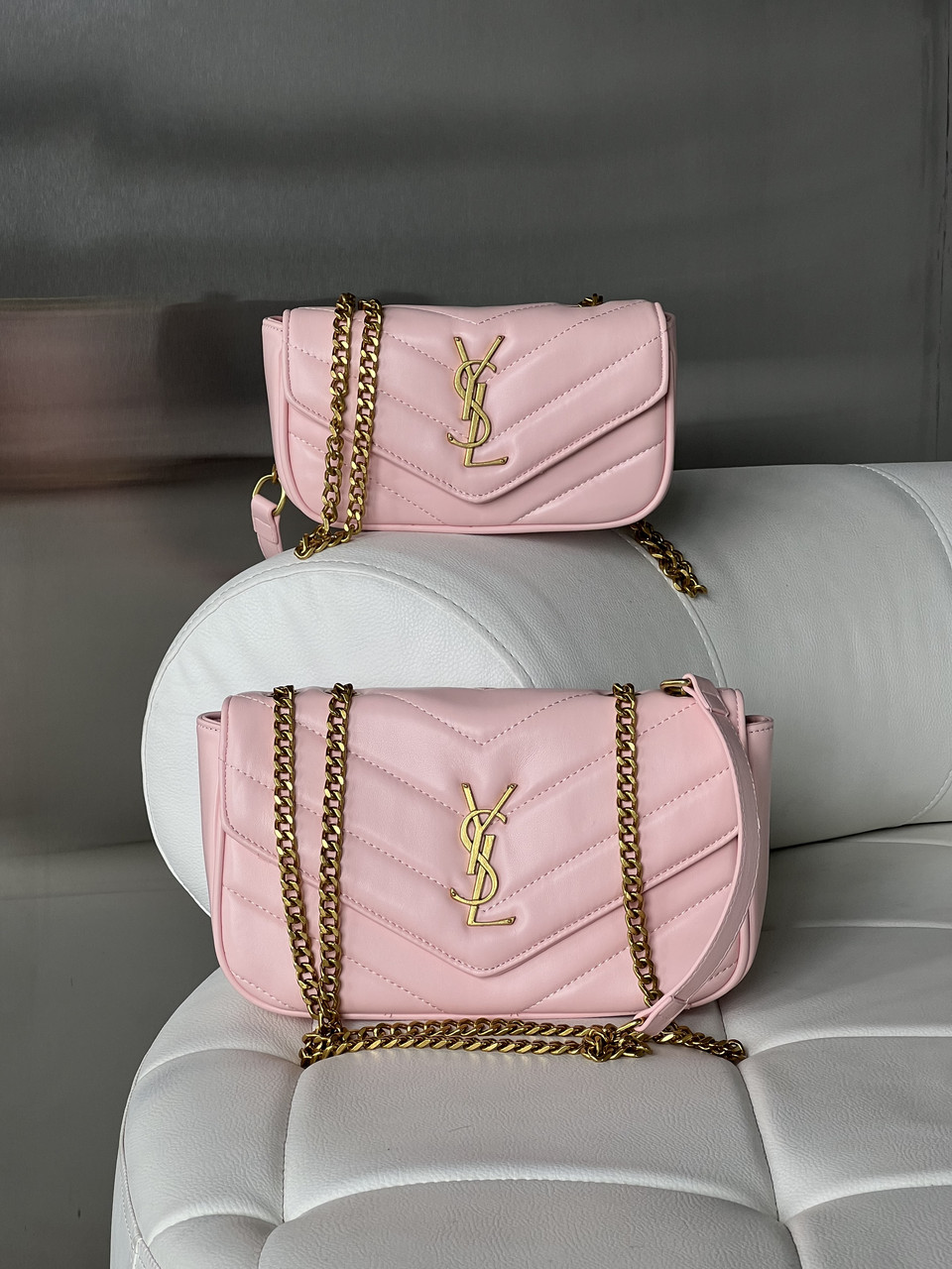 Жіноча сумка Yves Saint Laurent Loulou leather bag рожевий Medium size 20.5см, фото 1