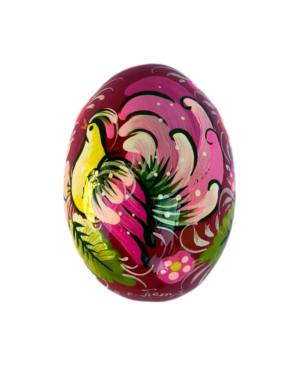 Дерев'яний виріб "Яйце Великоднє Бордове" 6*4,5 см., з петриківським розписом, ручної роботи.