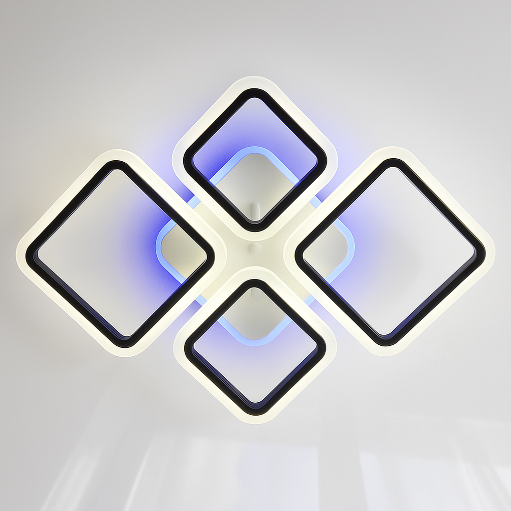 Світлодіодна люстра з пультом Vatan Light 96W до 20 м² колір Чорний 1127/2+2 BK 3color, фото 1