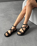 Чорні босоніжки з натуральної замші з плетеним дизайном, фото 4