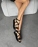 Чорні босоніжки з натуральної замші з плетеним дизайном, фото 5