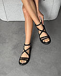 Чорні босоніжки з натуральної замші з плетеним дизайном, фото 7