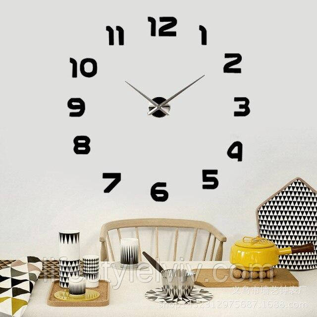 Великі настінні 3Д годинник DIY Clock 60-90 см з цифрами / 3D годинник на стіну / Безкаркасні годинник, фото 1