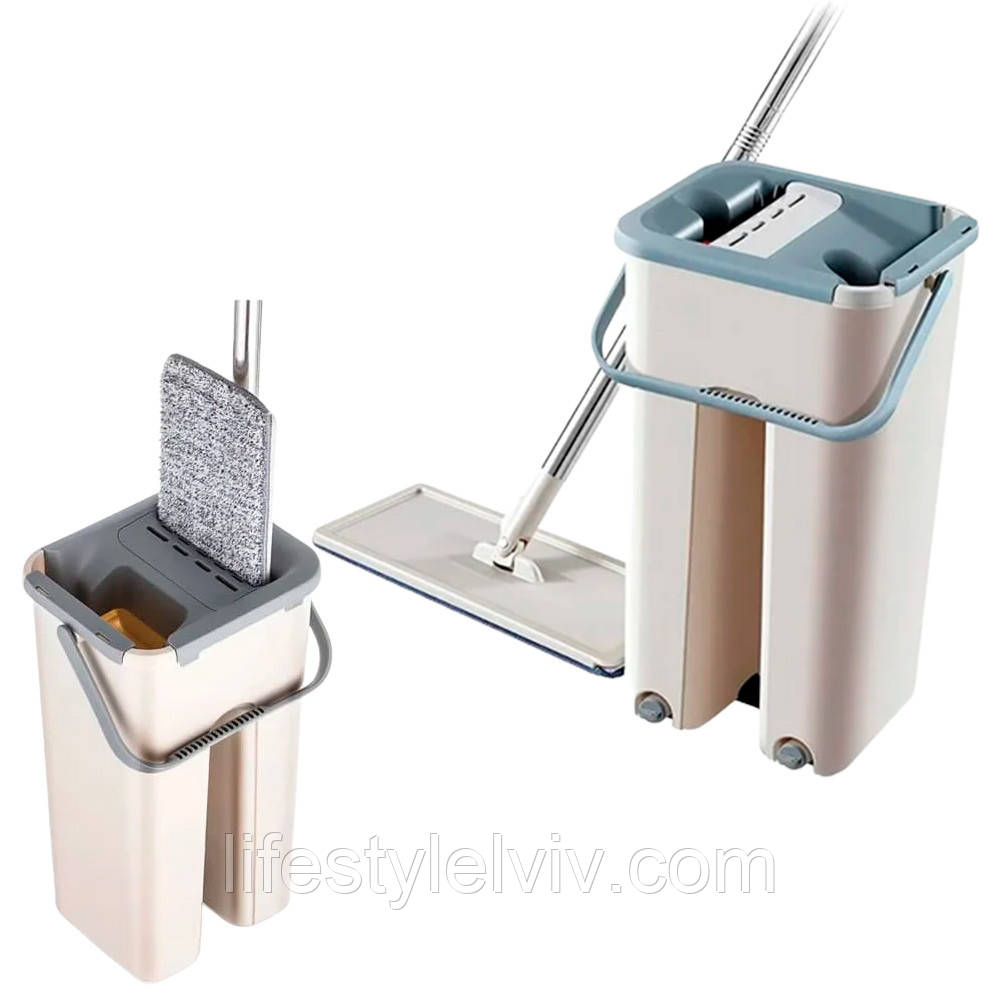 Швабра ледарка з віджимом 2в1 Scratch Cleaning Mop / Комплект швабра з відром / Самовіджимаюча швабра, фото 1