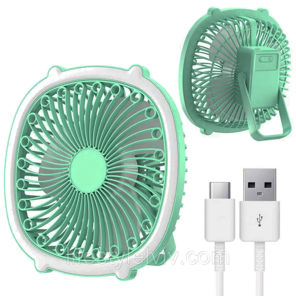 Портативний міні вентилятор з лампою Fill Light Fan, з USB, Зелений / Настільний вентилятор з підсвічуванням, фото 1