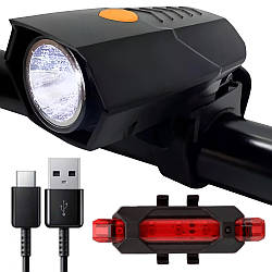 Фара на велосипед + задній стоп BSK-178-1-XPG, від USB / Акумуляторна велофара на кермо / Велосипедний ліхтар