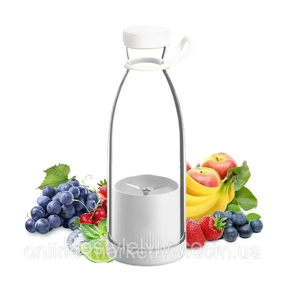 Портативний блендер-пляшка 350мл Fresh Juice Blender, Білий / Бездротовий міні блендер для коктейлів, фото 1