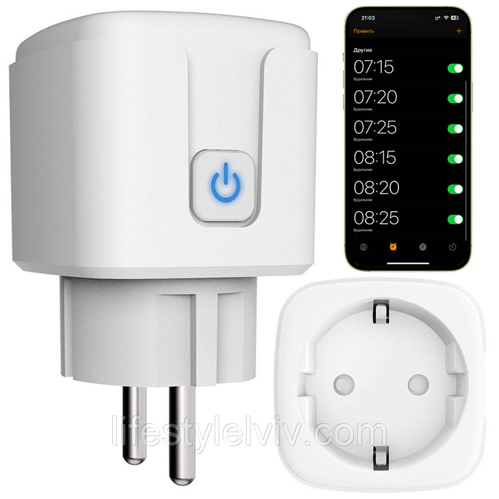 Розумна розетка з лічильником WIFI, 16А, 3300Вт, Tuya Smart / Смарт розетка / Дистанційна вайфай розетка, фото 1