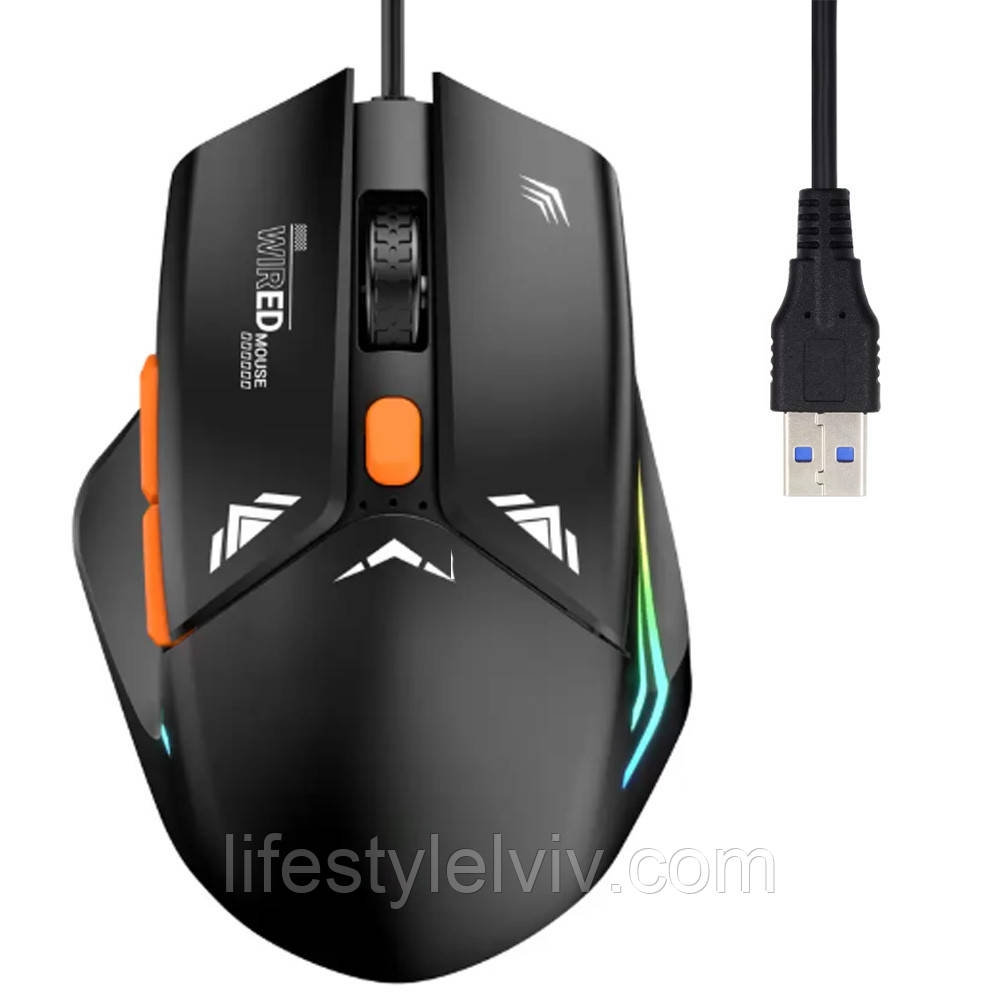 Ігрова миша з RGB підсвіткою, від USB, 550E / Дротова мишка для ПК / Комп'ютерна мишка, фото 1