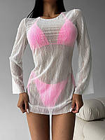 Біла пляжна коротка туніка, напівпрозора пляжна туніка