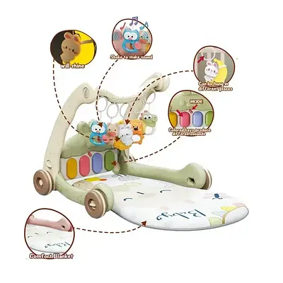 Багатофункціональні ходунки з підсвічуванням звуками тварин Розвиваючий центр 3в1 з килимком музичною панеллю