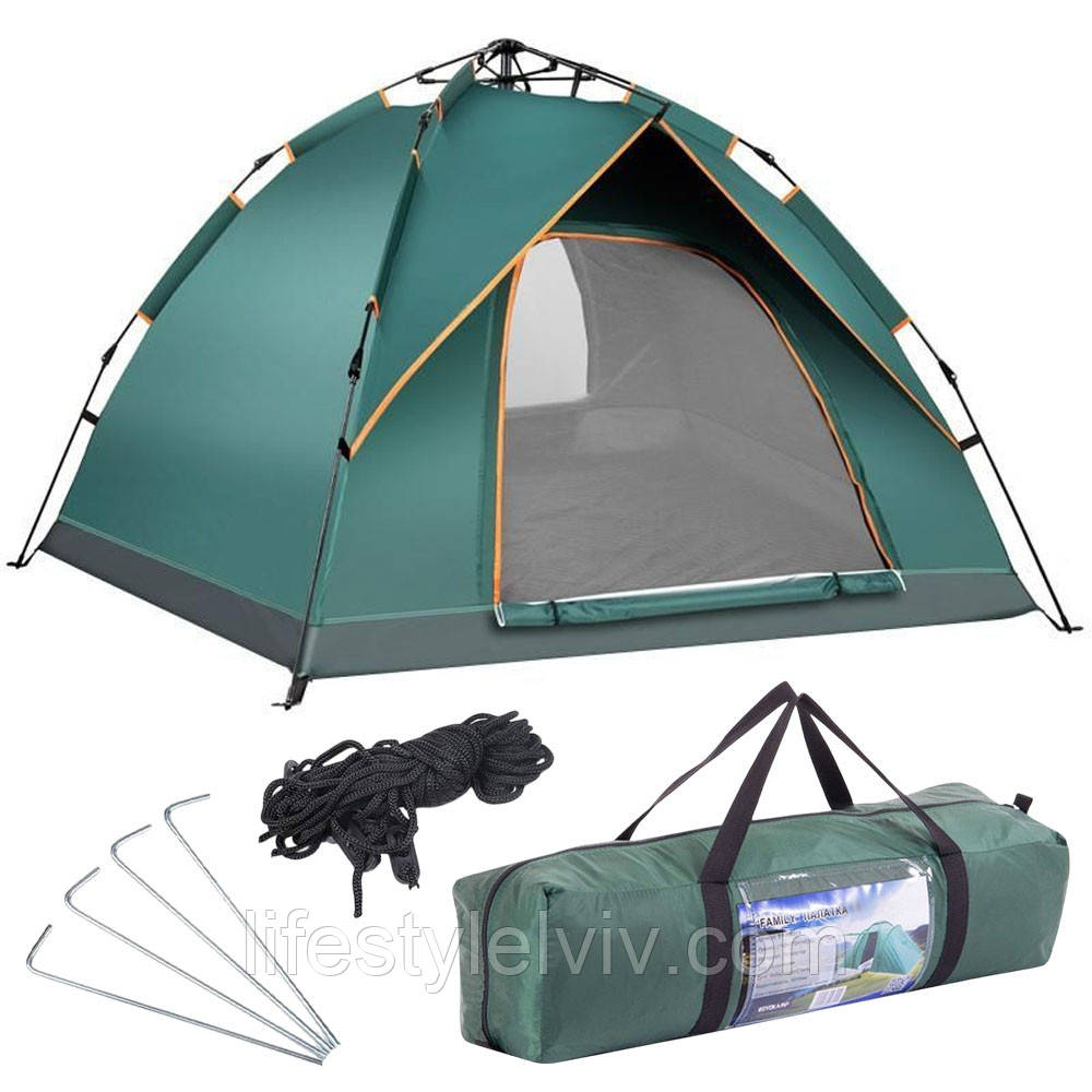 Намет автоматичний 4-місний, 220х220х145 см, G-Tent, Зелений/ Туристичний намет/намет для, фото 1
