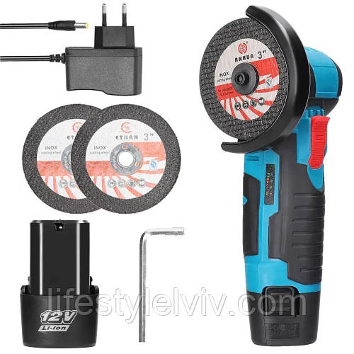 Акумуляторнаболгарка+2диски,1акумулятор12V/Електроболгаркадлядому/Мініболгарка/УШМ