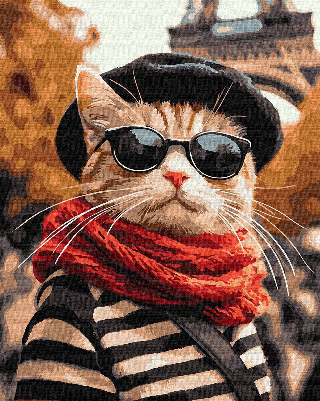 Картина за номерами 40×50 см. Пухнастик у Парижі Ідейка KHO6705, фото 1