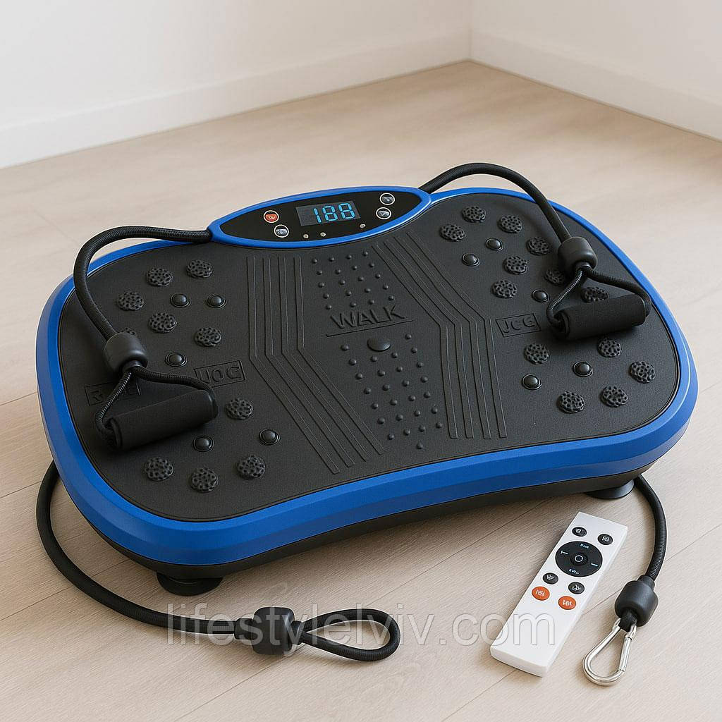 Платформа вібраційна з 2 експандерами та пультом до 120кг, Синій / Фітнес-платформа / Віброплатформа, фото 1