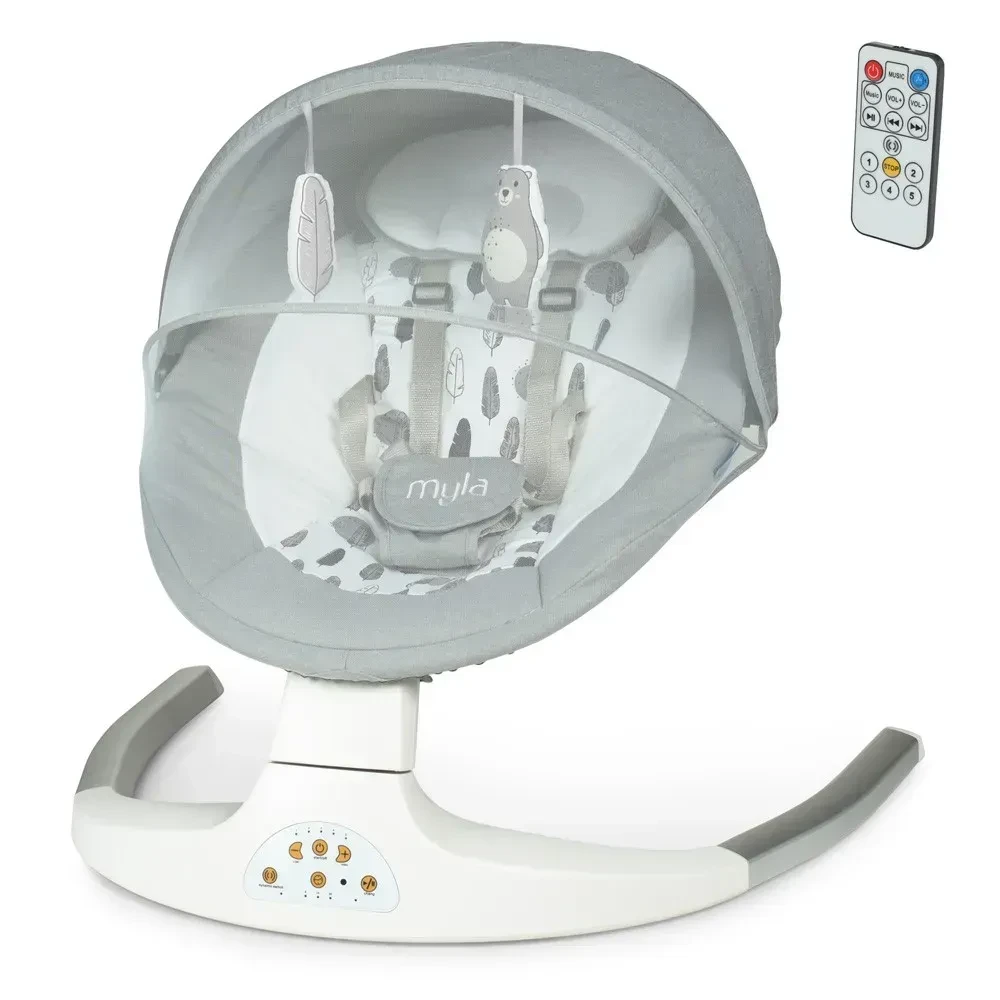 Заколисуючий центр El Camino ME 1074 Myla Soft Gray – крісло-гойдалка з пультом, таймером, 12 мелодіями, фото 1