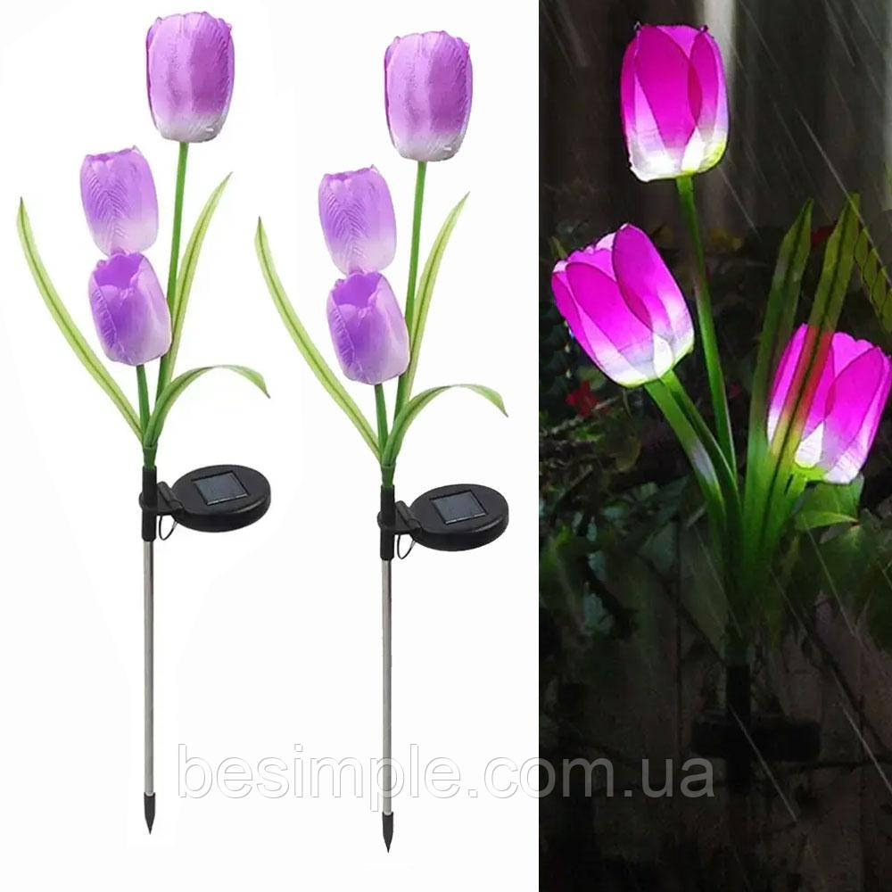 Набір 2шт Садовий світильник на сонячній батареї 42,5см Tulip, Тюльпан / Вуличний світильник для саду, фото 1