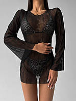 Чорна пляжна коротка туніка, напівпрозора пляжна туніка