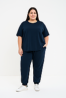 Літній якісний спортивний костюм, Синій Оверсайз Футболка Штани, двонитка велокого розміру батал прогулянковий