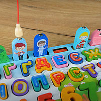 Логічна дошка сортер українська абетка дерево WToys рибалка цифри математичні знаки тварини транспорт фрукти професії кольори , фото 2