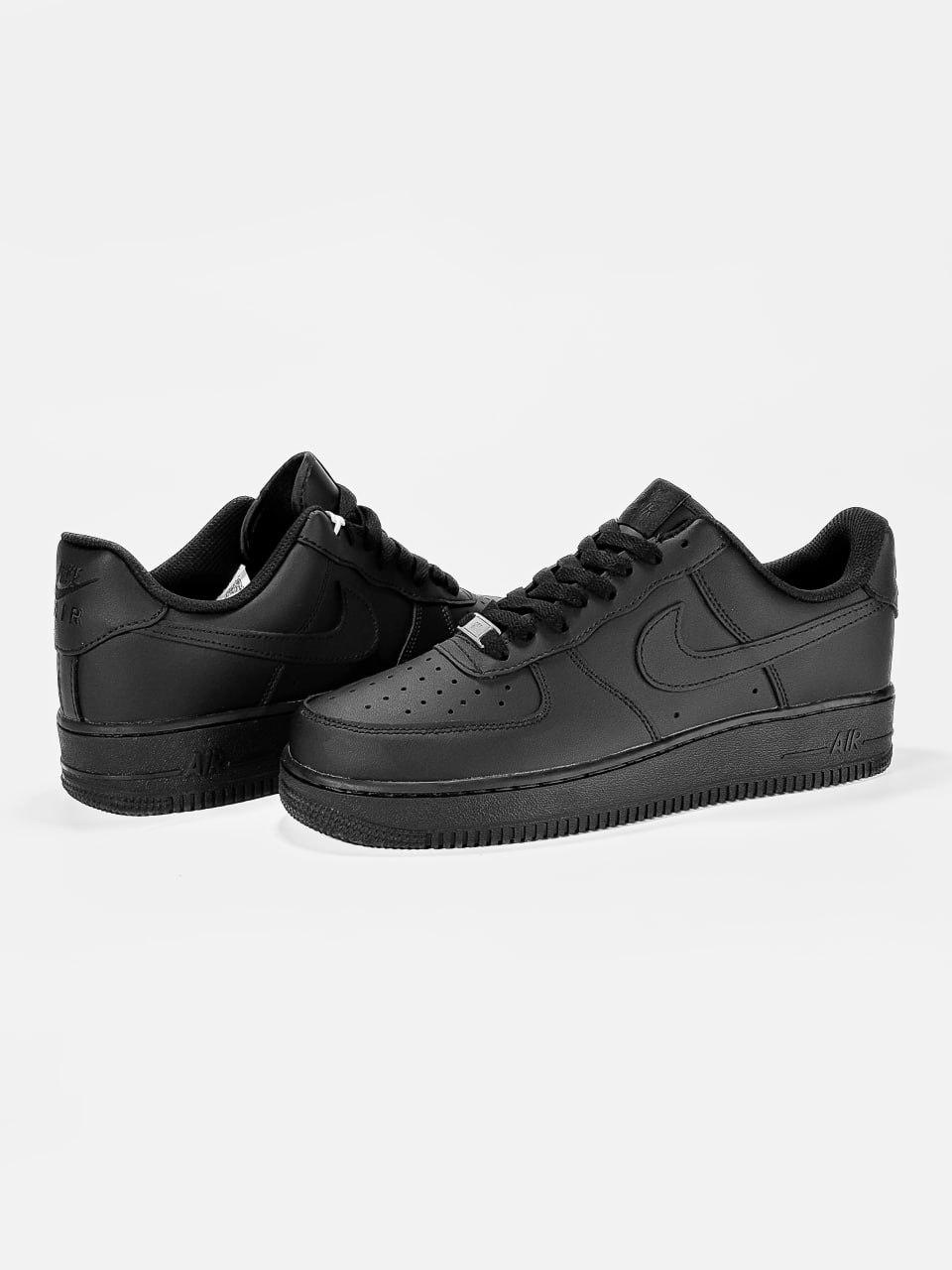 Жіночі кросівки Nike Air Force 1 Low Total Black кеди Найк Аїр Форс чорні шкіра весна літо осінь
