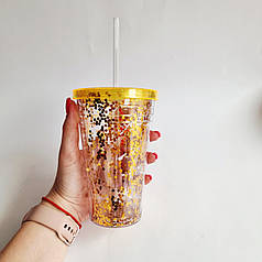 Стакан для напоїв з блискітками жовтий, 450 мл