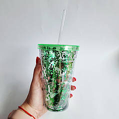 Стакан для напоїв з блискітками зелений, 450 мл