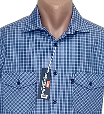 Чоловіча сорочка Brossard vk-0066 синя в клітинку класична бавовна з коротким рукавом, теніска натуральна, фото 3