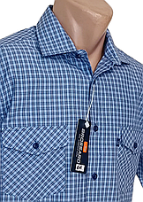 Чоловіча сорочка Brossard vk-0066 синя в клітинку класична бавовна з коротким рукавом, теніска натуральна, фото 5