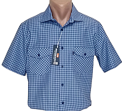 Чоловіча сорочка Brossard vk-0066 синя в клітинку класична бавовна з коротким рукавом, теніска натуральна, фото 2