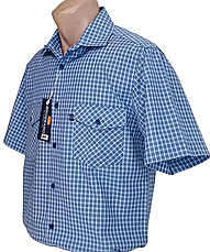 Чоловіча сорочка Brossard vk-0066 синя в клітинку класична бавовна з коротким рукавом, теніска натуральна, фото 4