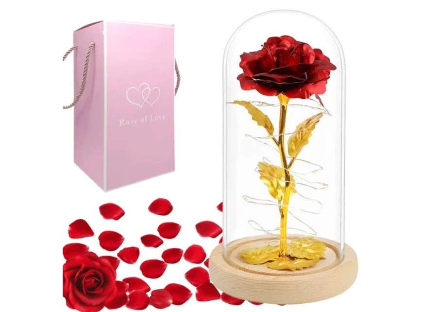 ЧервонаТроянда в скляній колбі з LED підсвічуванням Rose of Love Рожева  на батарейках, фото 1