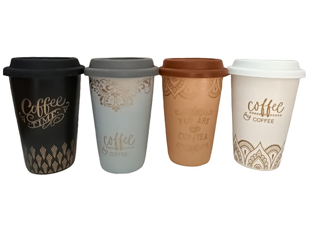 Стакан керамічний із силіконовою кришкою 400 мл ST 2079-06, фото 1