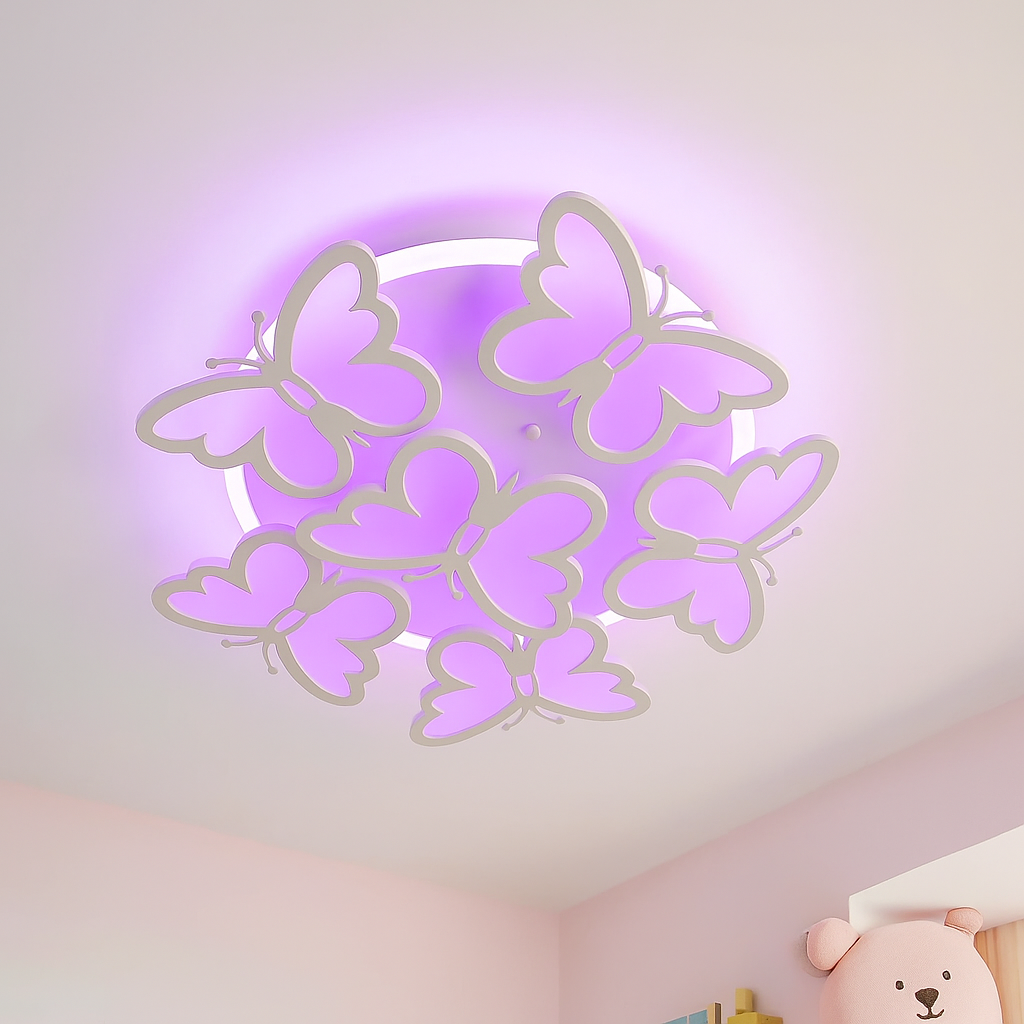 Led люстра метелики для дитячої кімнати з пультом Diasha 105W до 20 м² колір Білий OS8067/5+1WH 3color, фото 1